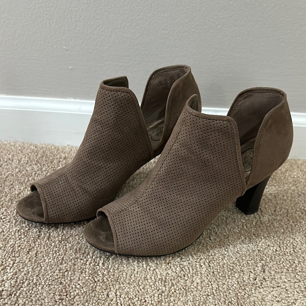 Women's Brown Peep-Toe Ankle Boots